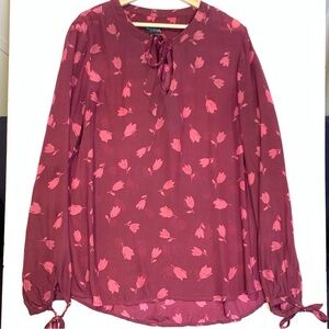 Long Tall Sally Size Red Floral Long Sleeve Blouse Size 14